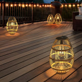 Modern Rustic Wood and Rattan Solar Garden Lantern Waterproof LED Portable Lawn Light