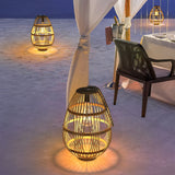 Modern Rustic Wood and Rattan Solar Garden Lantern Waterproof LED Portable Lawn Light