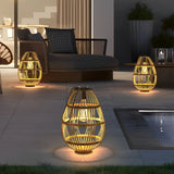 Modern Rustic Wood and Rattan Solar Garden Lantern Waterproof LED Portable Lawn Light