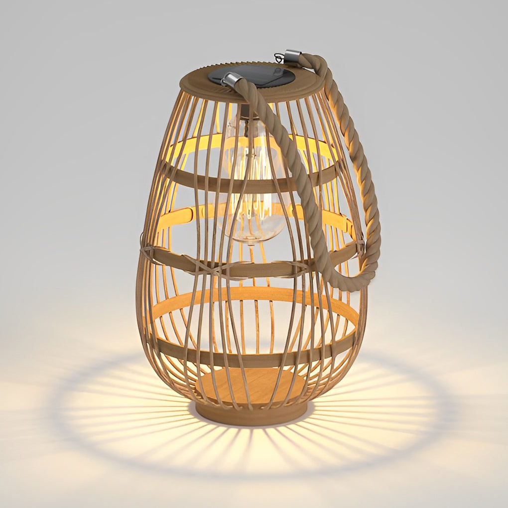 Modern Rustic Wood and Rattan Solar Garden Lantern Waterproof LED Portable Lawn Light
