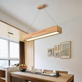 Modern Rustic Wood LED Rectangular Chandelier for Dining Room and Kitchen Island Lighting