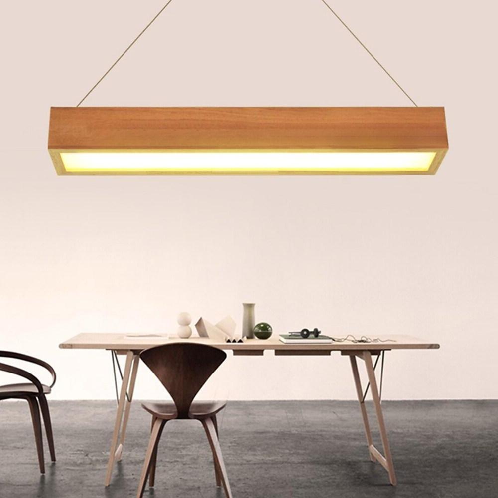 Modern Rustic Wood LED Rectangular Chandelier for Dining Room and Kitchen Island Lighting