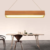 Modern Rustic Wood LED Rectangular Chandelier for Dining Room and Kitchen Island Lighting