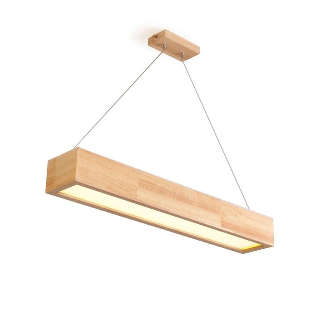 Modern Rustic Wood LED Rectangular Chandelier for Dining Room and Kitchen Island Lighting