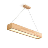 Modern Rustic Wood LED Rectangular Chandelier for Dining Room and Kitchen Island Lighting