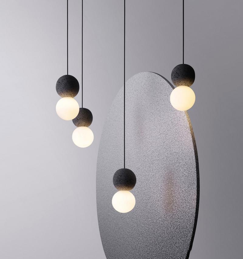 Modern Sandstone and Opal Glass Sphere Pendant Light for Minimalist Interior Decor