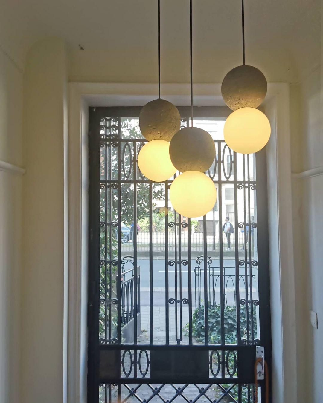 Modern Sandstone and Opal Glass Sphere Pendant Light for Minimalist Interior Decor