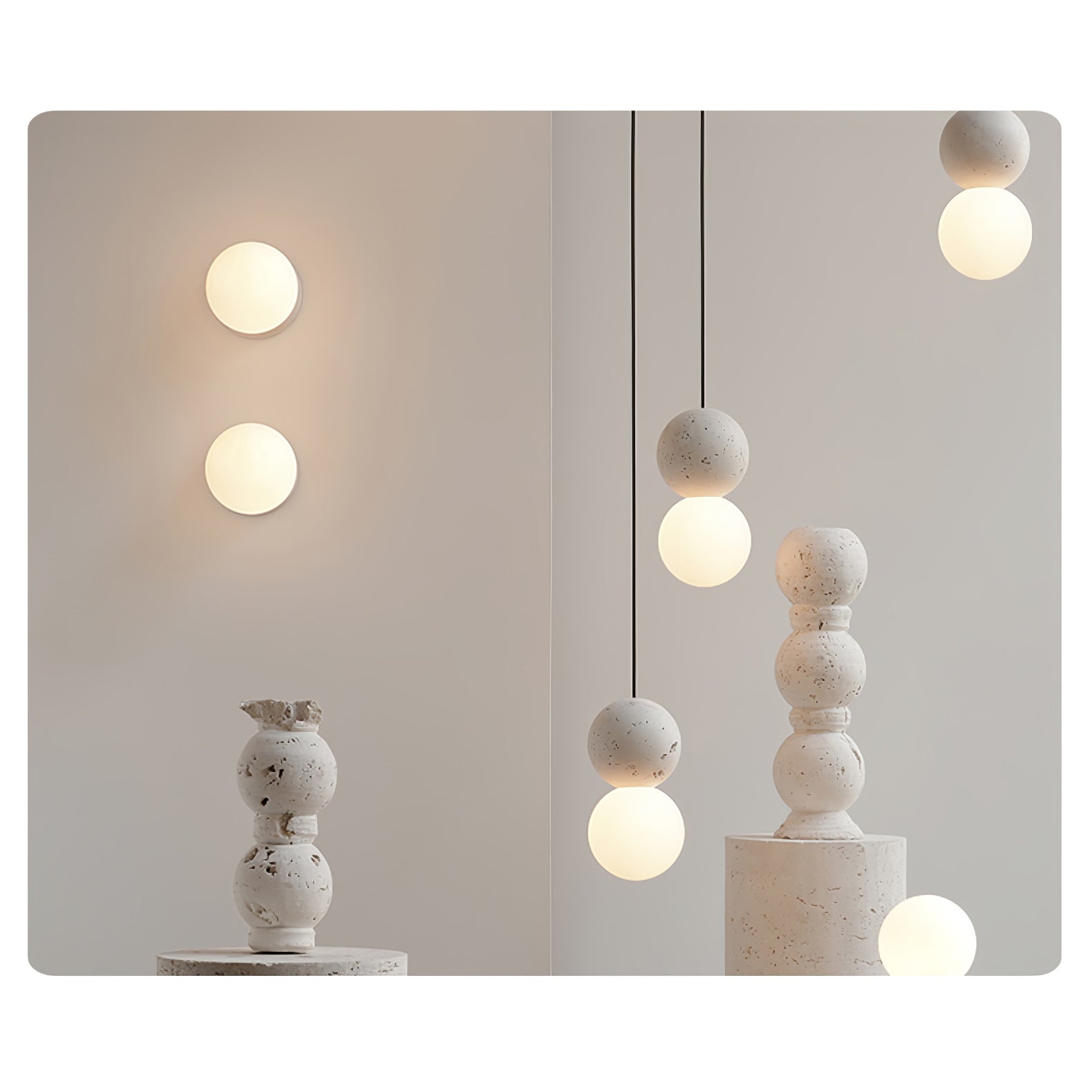 Modern Sandstone and Opal Glass Sphere Pendant Light for Minimalist Interior Decor