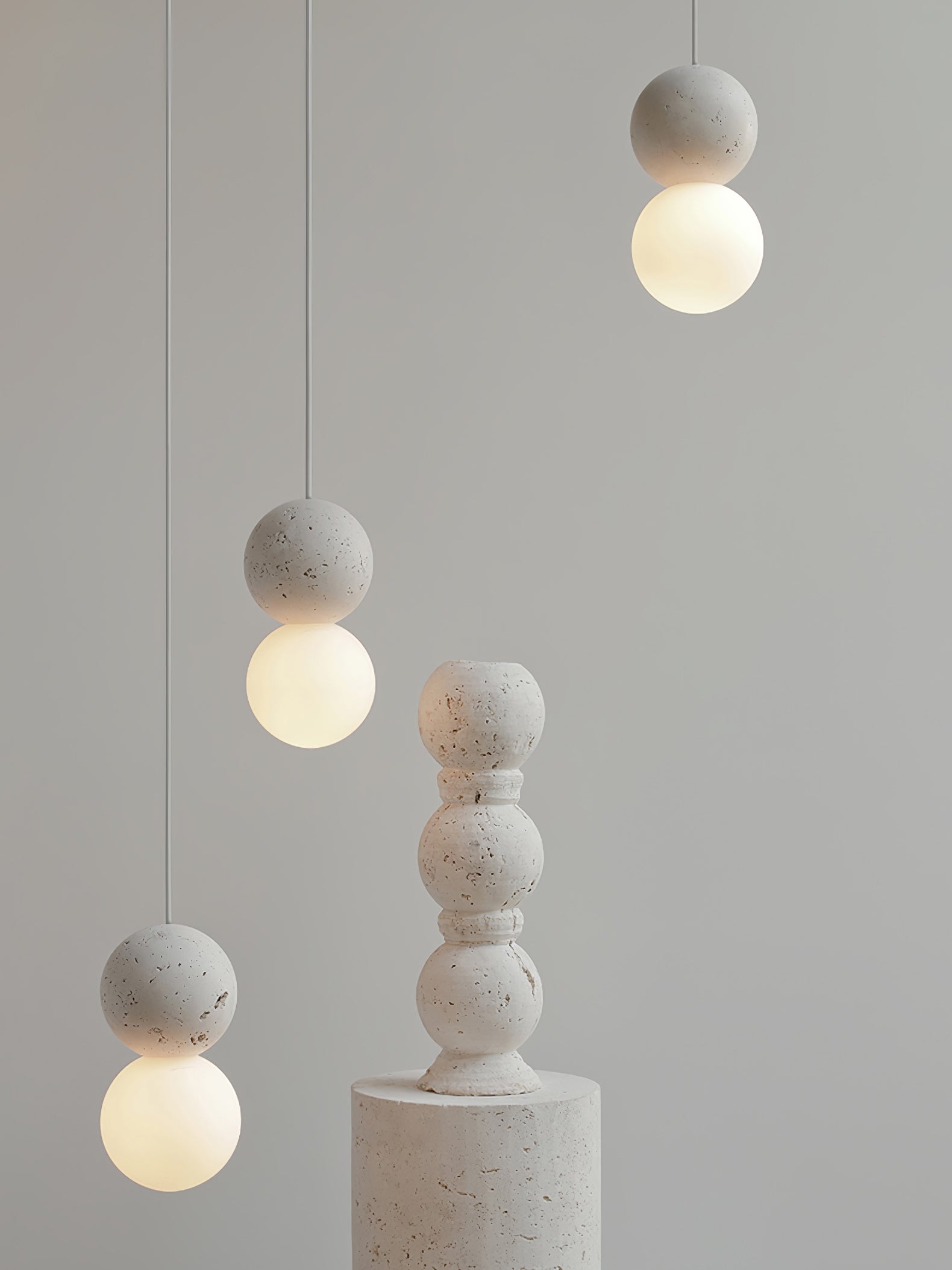 Modern Sandstone and Opal Glass Sphere Pendant Light for Minimalist Interior Decor