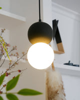 Modern Sandstone and Opal Glass Sphere Pendant Light for Minimalist Interior Decor
