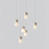 Modern Sandstone and Opal Glass Sphere Pendant Light for Minimalist Interior Decor