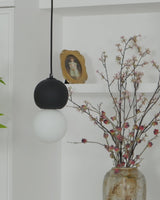 Modern Sandstone and Opal Glass Sphere Pendant Light for Minimalist Interior Decor