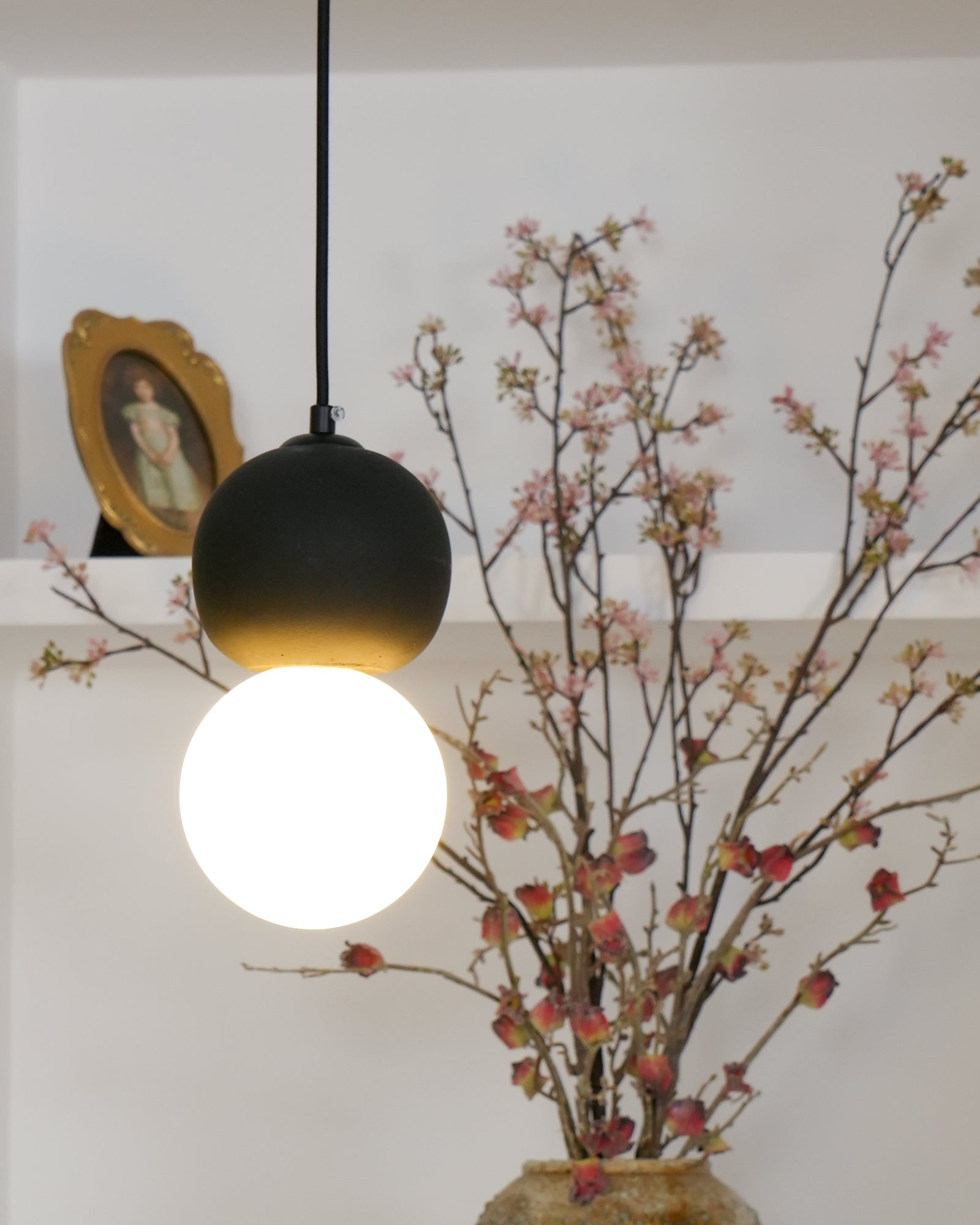 Modern Sandstone and Opal Glass Sphere Pendant Light for Minimalist Interior Decor