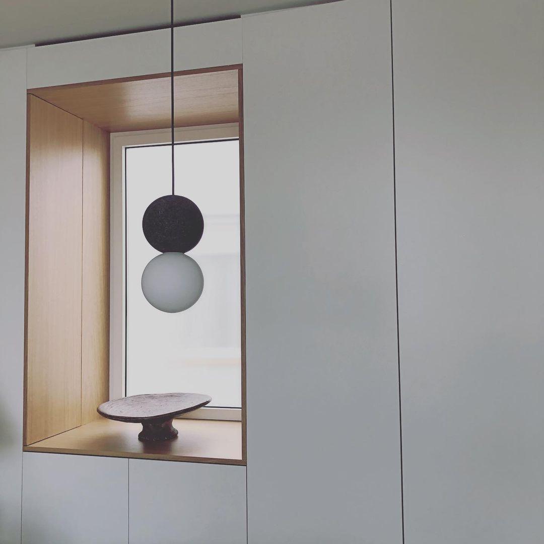 Modern Sandstone and Opal Glass Sphere Pendant Light for Minimalist Interior Decor