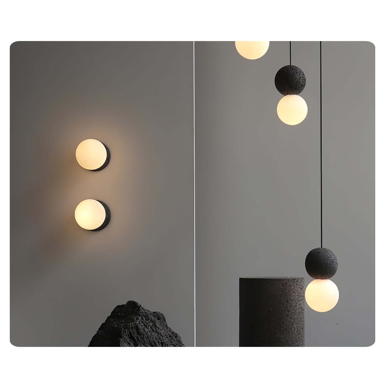 Modern Sandstone and Opal Glass Sphere Pendant Light for Minimalist Interior Decor