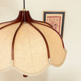 Modern Scalloped Fabric Pendant Light with Walnut Wood Accents for Kitchen and Living Room