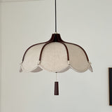 Modern Scalloped Fabric Pendant Light with Walnut Wood Accents for Kitchen and Living Room