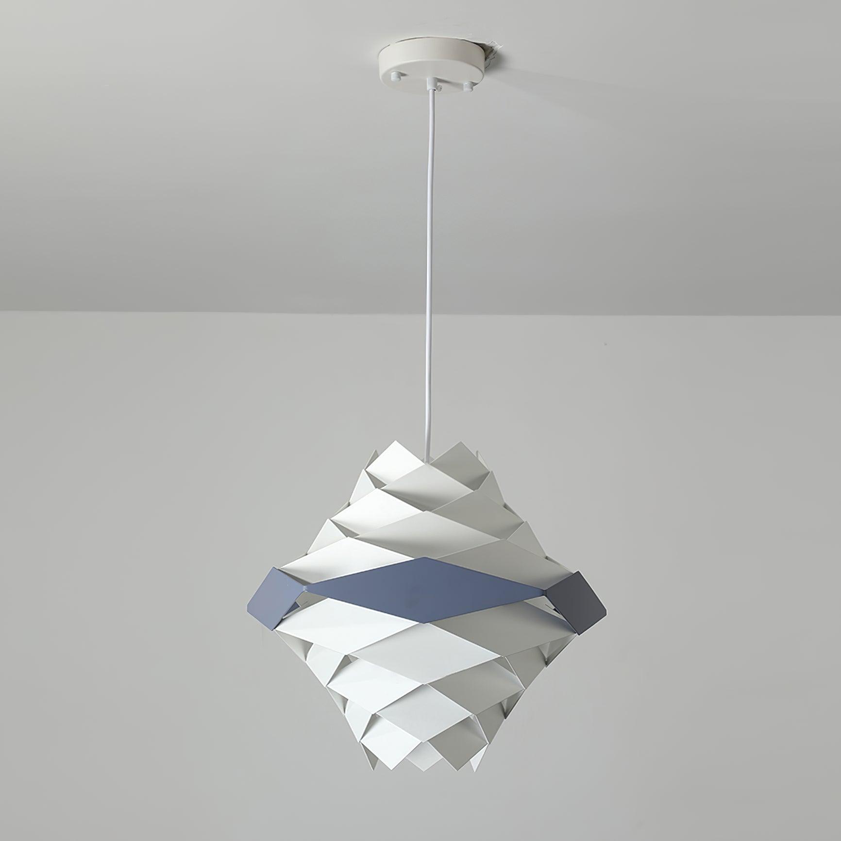 Modern Scandinavian Geometric Metal Pendant Light White and Blue Origami Style Hanging Lamp