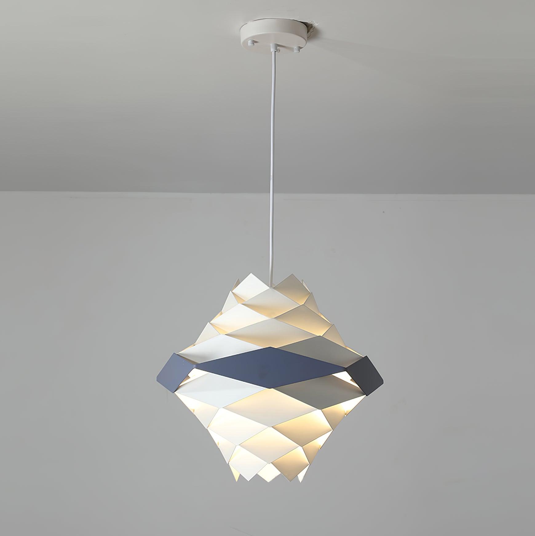 Modern Scandinavian Geometric Metal Pendant Light White and Blue Origami Style Hanging Lamp