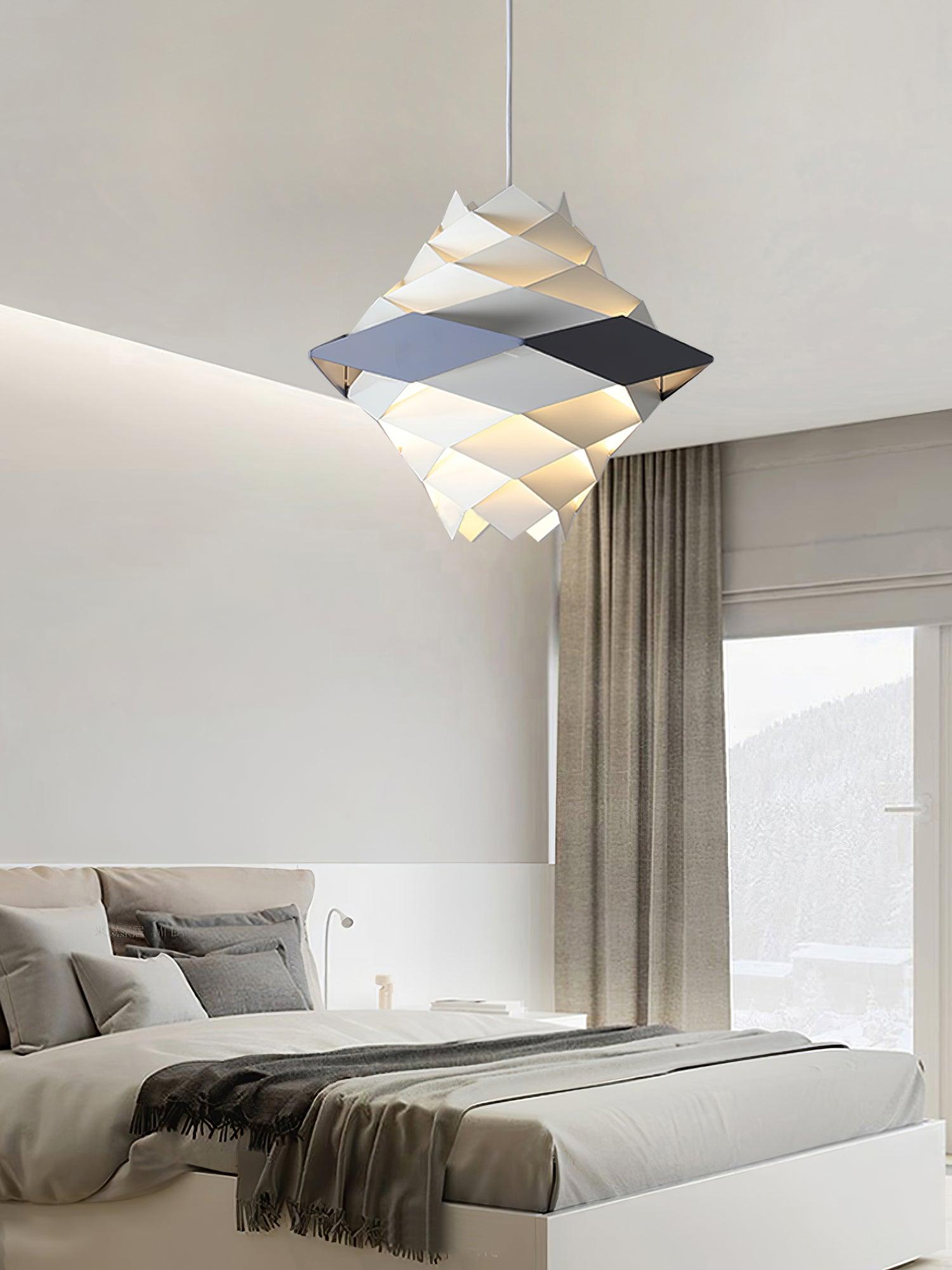 Modern Scandinavian Geometric Metal Pendant Light White and Blue Origami Style Hanging Lamp