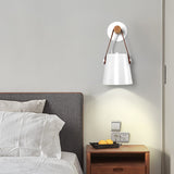 Modern Scandinavian Wood Conical Wall Sconce with Leather Strap Indoor Accent Light