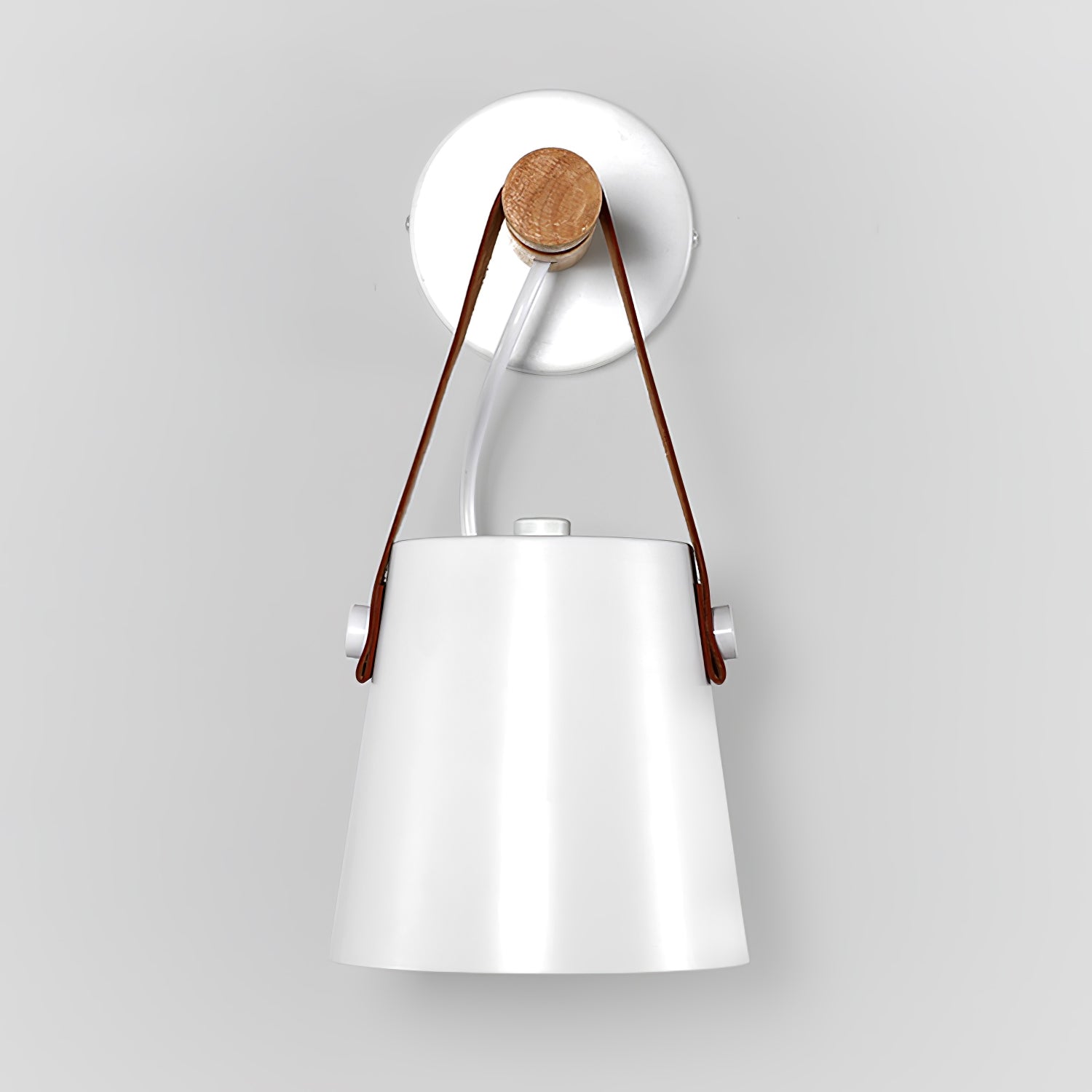 Modern Scandinavian Wood Conical Wall Sconce with Leather Strap Indoor Accent Light
