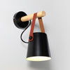 Modern Scandinavian Wood Conical Wall Sconce with Leather Strap Indoor Accent Light