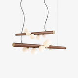 Modern Scandinavian Wood Linear Pendant Light with Glass Globe Shades