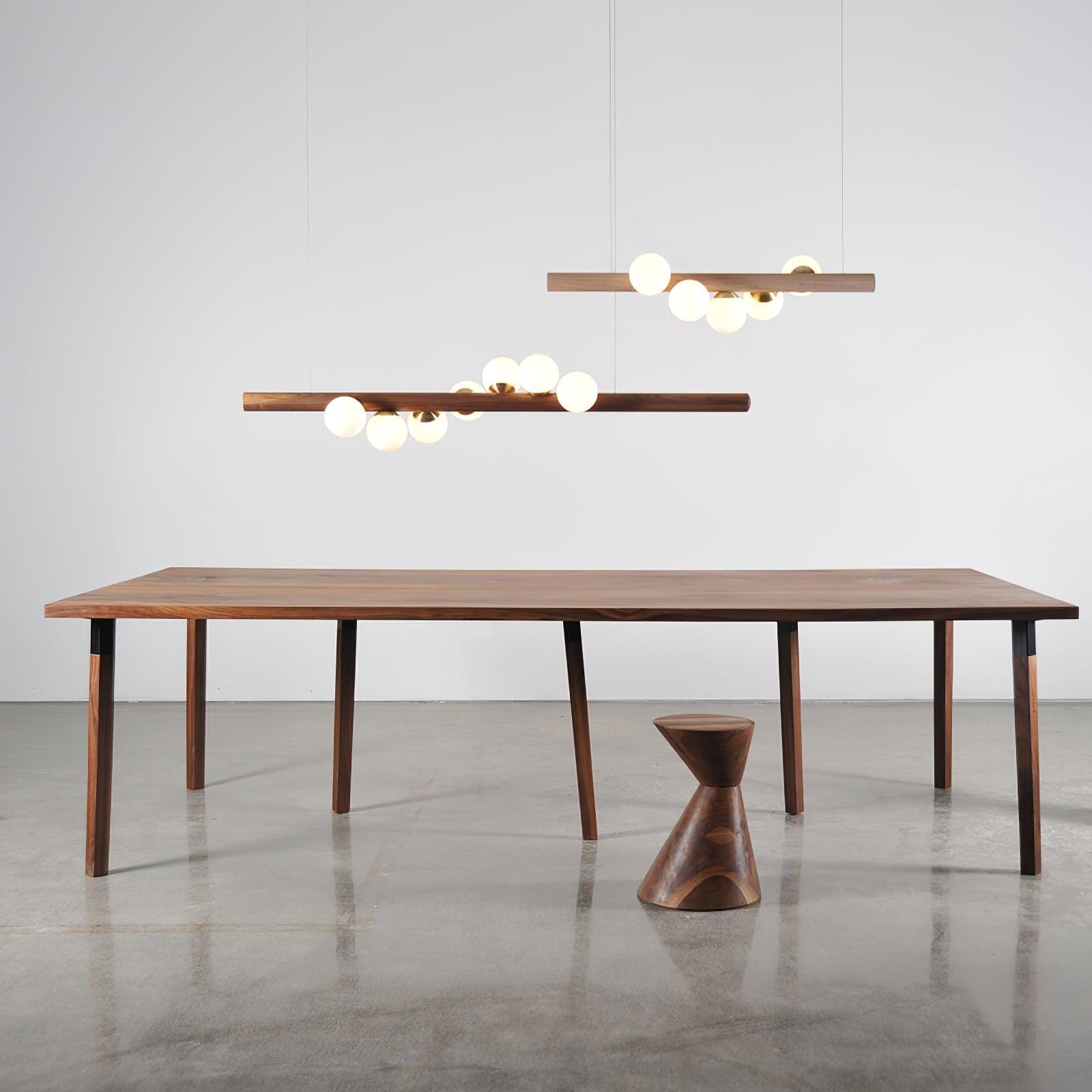 Modern Scandinavian Wood Linear Pendant Light with Glass Globe Shades