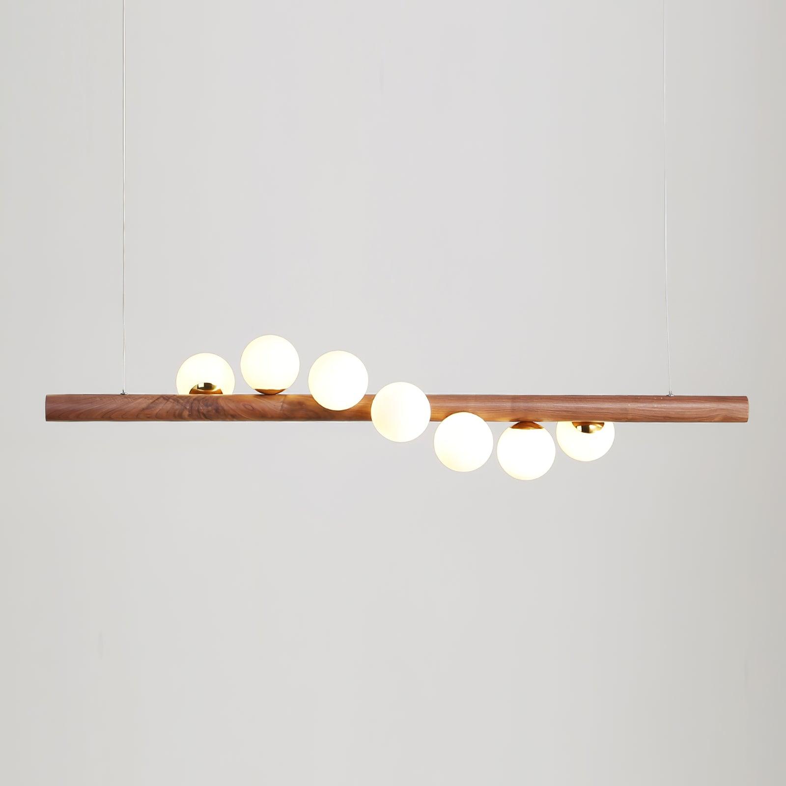 Modern Scandinavian Wood Linear Pendant Light with Glass Globe Shades