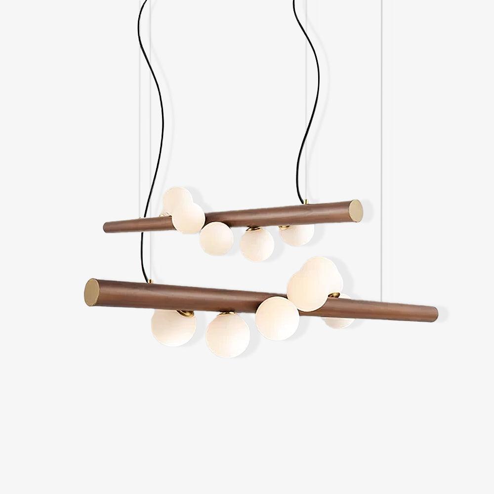 Modern Scandinavian Wood Linear Pendant Light with Glass Globe Shades