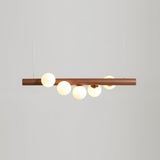 Modern Scandinavian Wood Linear Pendant Light with Glass Globe Shades