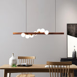 Modern Scandinavian Wood Linear Pendant Light with Glass Globe Shades