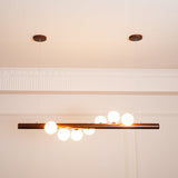 Modern Scandinavian Wood Linear Pendant Light with Glass Globe Shades