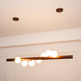 Modern Scandinavian Wood Linear Pendant Light with Glass Globe Shades