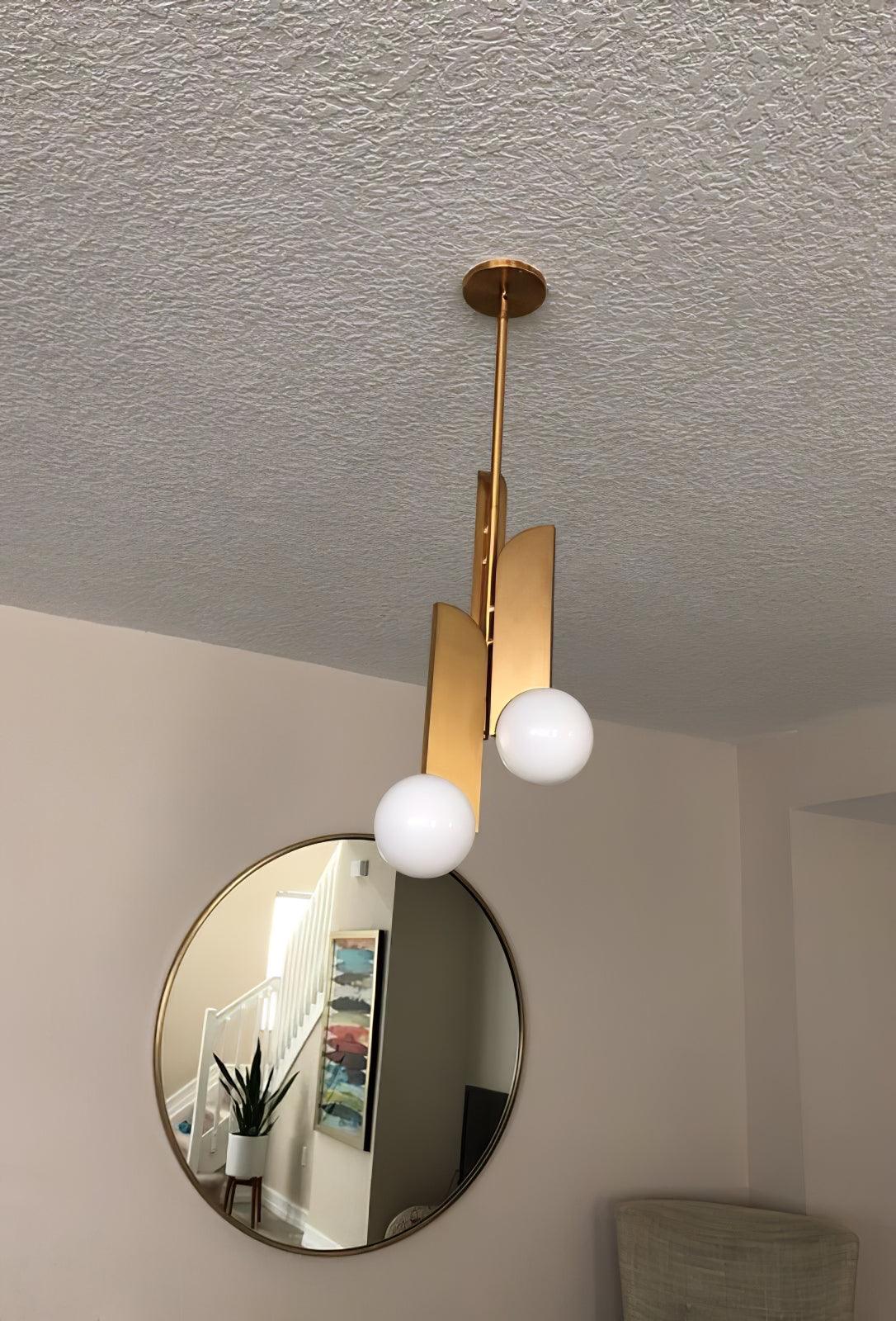 Modern Sculptural Glass Globe Pendant Light Minimalist Architectural Metal Hanging Ceiling Lamp