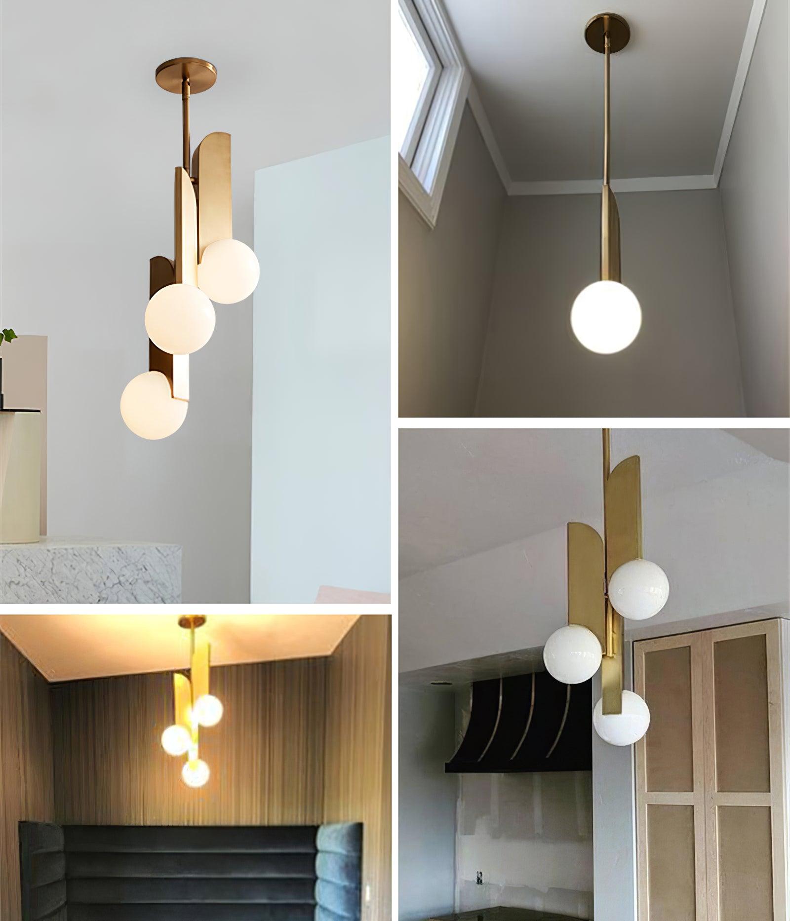 Modern Sculptural Glass Globe Pendant Light Minimalist Architectural Metal Hanging Ceiling Lamp