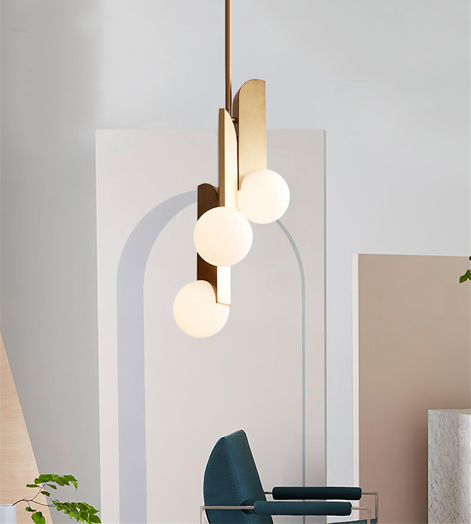 Modern Sculptural Glass Globe Pendant Light Minimalist Architectural Metal Hanging Ceiling Lamp