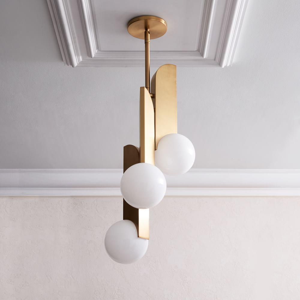 Modern Sculptural Glass Globe Pendant Light Minimalist Architectural Metal Hanging Ceiling Lamp