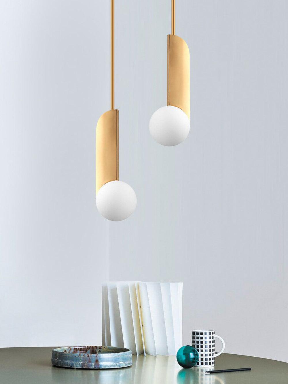 Modern Sculptural Glass Globe Pendant Light Minimalist Architectural Metal Hanging Ceiling Lamp