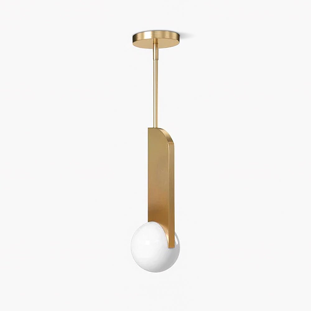 Modern Sculptural Glass Globe Pendant Light Minimalist Architectural Metal Hanging Ceiling Lamp