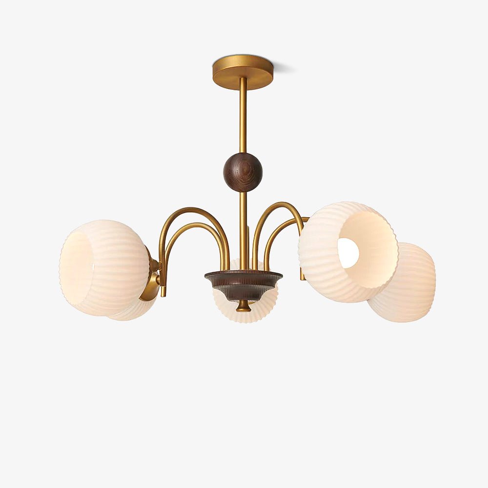 Modern Sculptural Glass Ribbed Chandelier Gold Mid Century Pendant Light for Dining Living Room