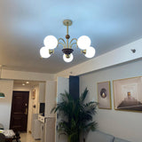 Modern Sculptural Glass Ribbed Chandelier Gold Mid Century Pendant Light for Dining Living Room