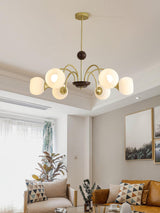 Modern Sculptural Glass Ribbed Chandelier Gold Mid Century Pendant Light for Dining Living Room