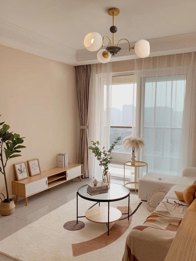 Modern Sculptural Glass Ribbed Chandelier Gold Mid Century Pendant Light for Dining Living Room