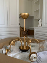 Modern Sculptural Glass Ribbed Chandelier Gold Mid Century Pendant Light for Dining Living Room