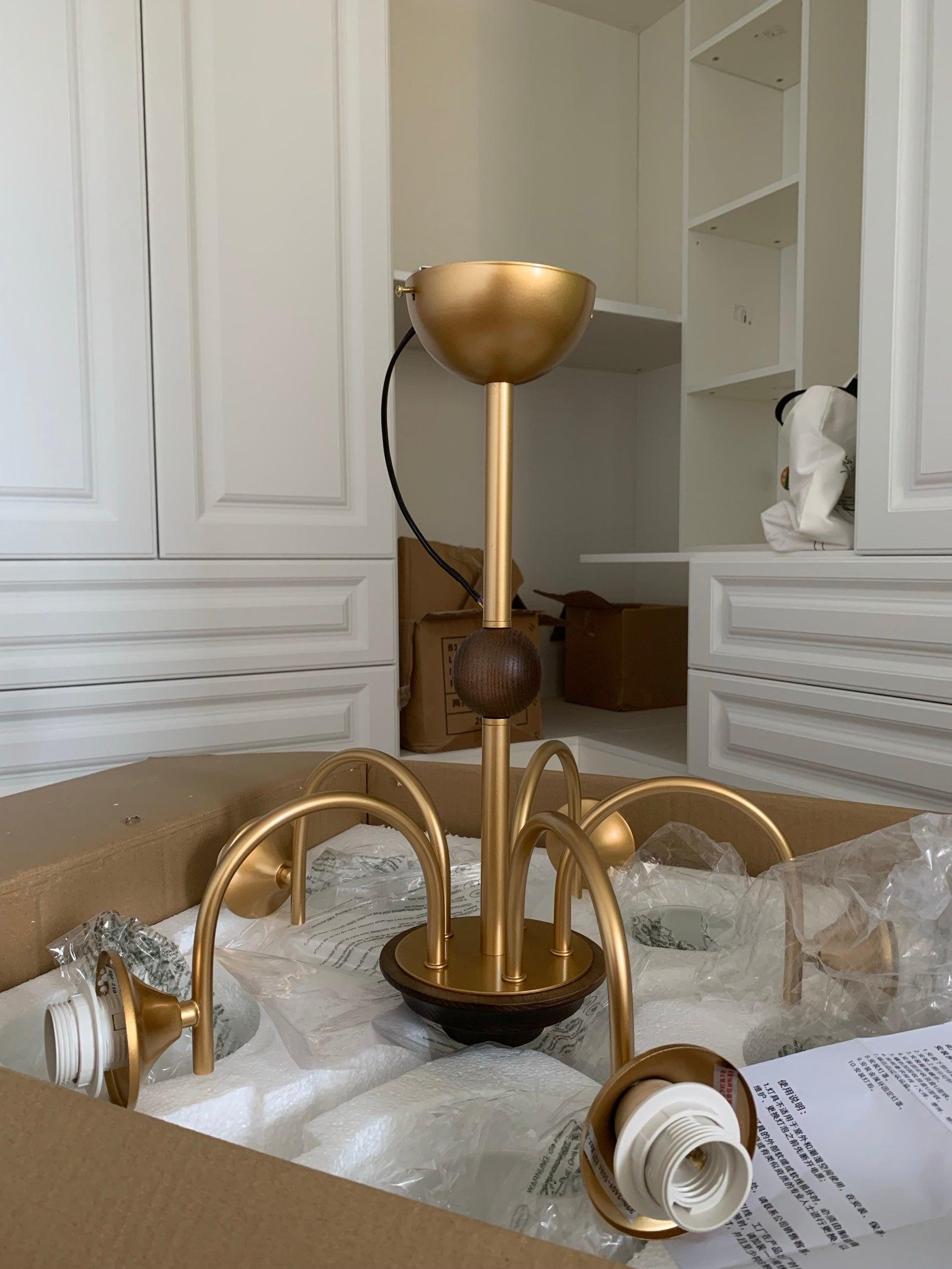 Modern Sculptural Glass Ribbed Chandelier Gold Mid Century Pendant Light for Dining Living Room
