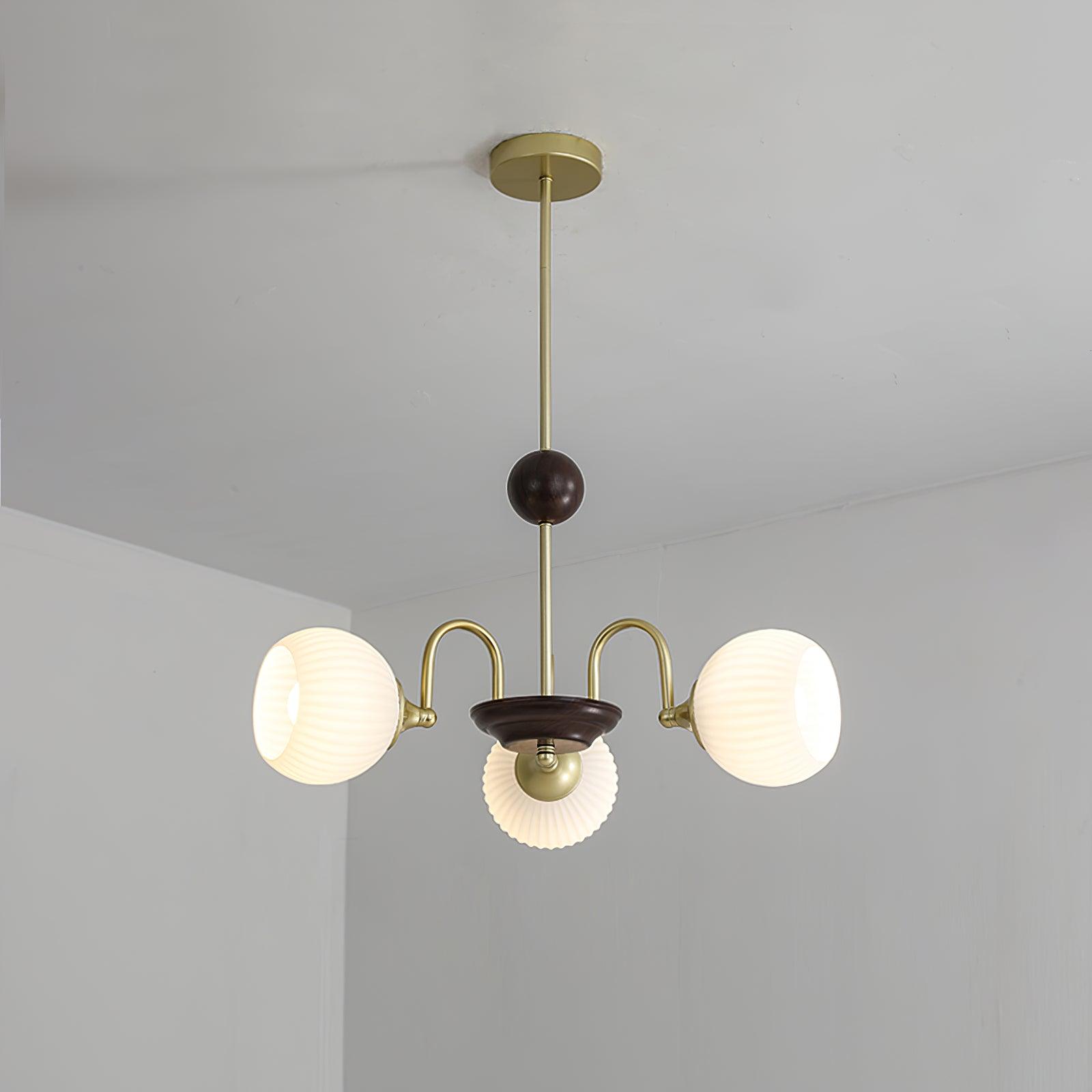 Modern Sculptural Glass Ribbed Chandelier Gold Mid Century Pendant Light for Dining Living Room