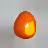 Modern Sculptural Orange Textured Pendant Light Organic Oval Hanging Ceiling Lamp