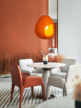 Modern Sculptural Orange Textured Pendant Light Organic Oval Hanging Ceiling Lamp